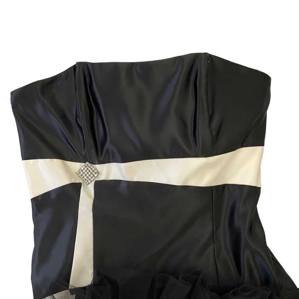 Jessica McClintock Gunne Sax size 11 sateen Prom mini dress black white strapl - Picture 6 of 16